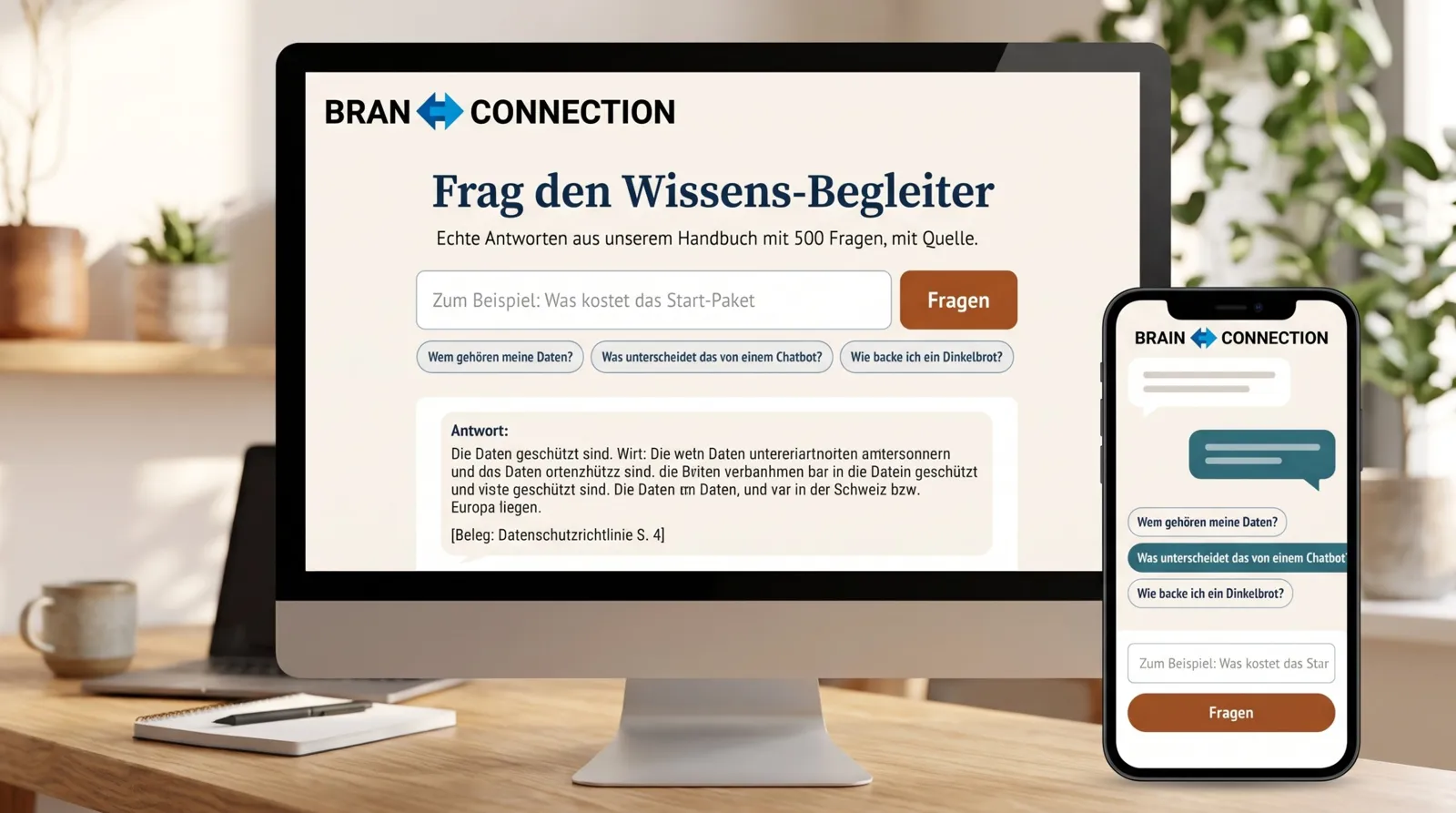 Der Brain Connection Wissens-Begleiter auf Desktop und Smartphone
